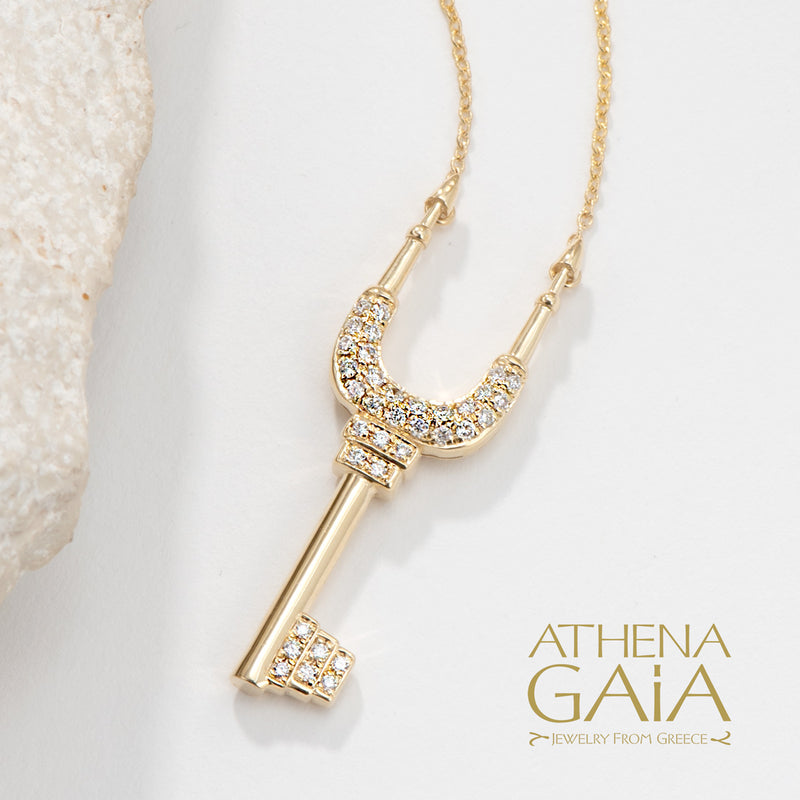 Olympian Hades Key and Scepter Necklace - 18k Gold Necklace