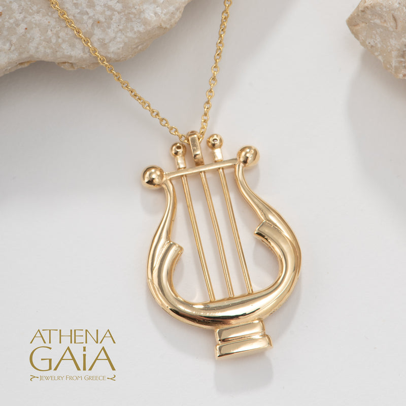Olympian Apollo Lyre Pendant Necklace - 18k Gold Necklace