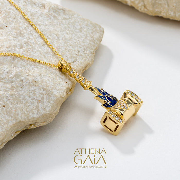 Olympian Hephaestus Hammer Pendant Necklace 18k Gold Necklace