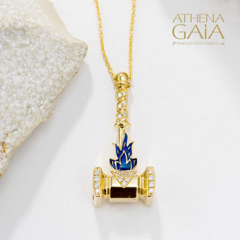 Olympian Hephaestus Hammer Pendant Necklace - 18k Gold Necklace