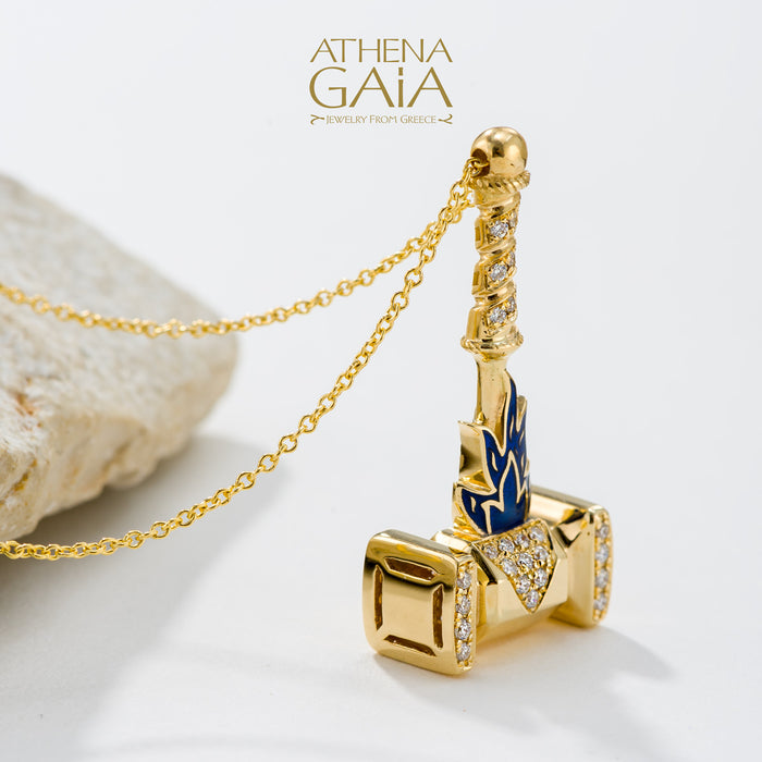 Olympian Hephaestus Hammer Pendant Necklace 18k Gold Necklace
