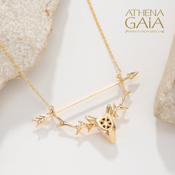 Olympian Artemis Deer and Arrow Pendant with Necklace