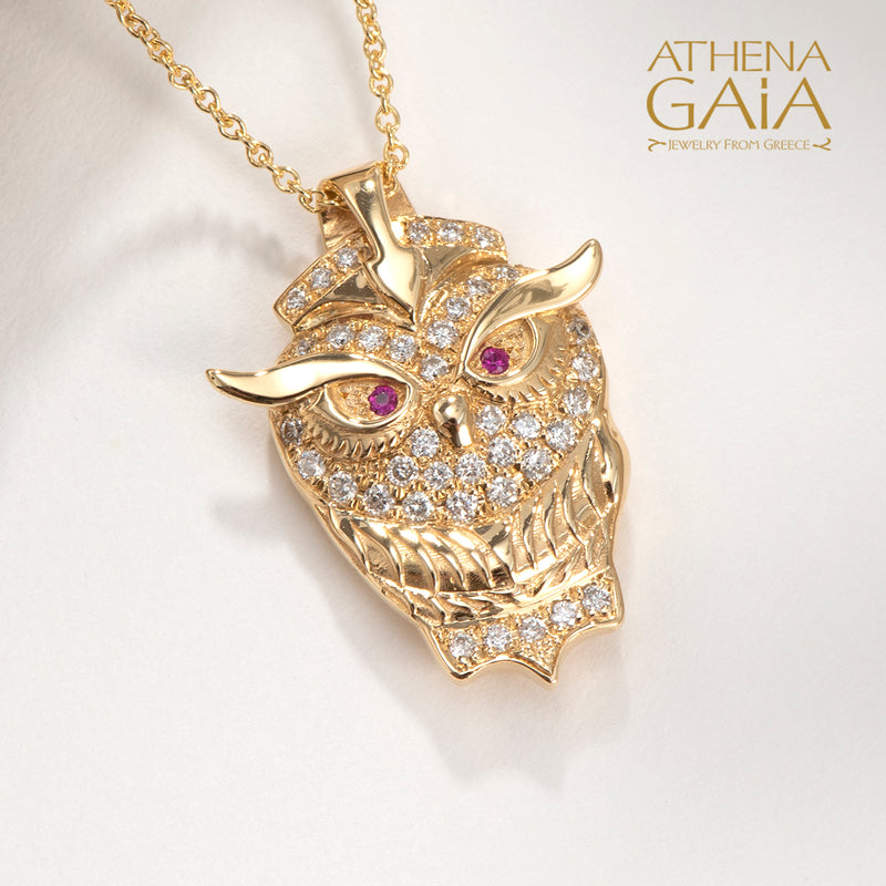 Olympian Athena Owl Pendant Necklace - 18k Gold Necklace