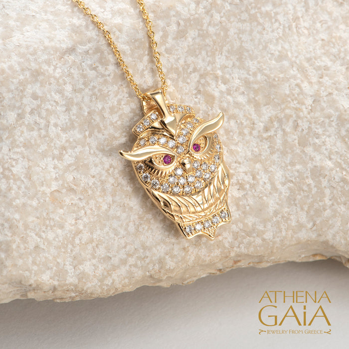 Olympian Athena Owl Pendant with Necklace
