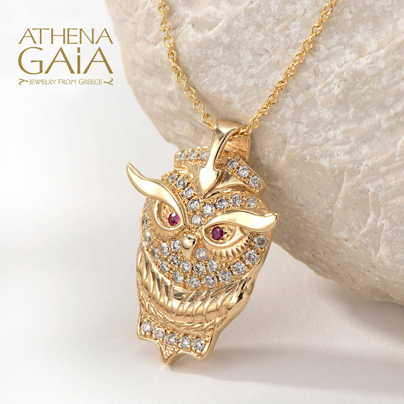 Olympian Athena Owl Pendant Necklace - 18k Gold Necklace