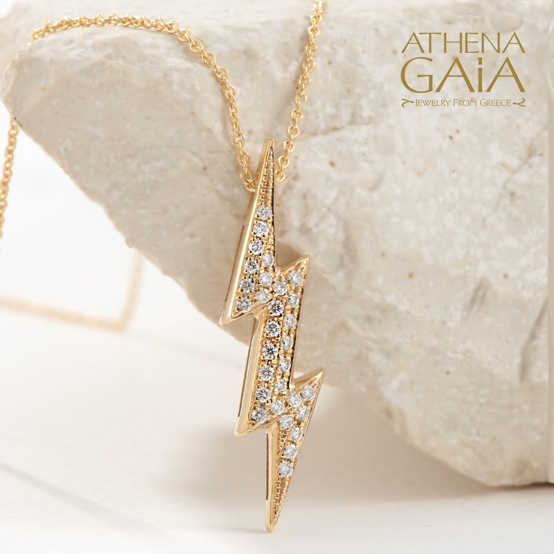 Olympian Zeus Thunderbolt Pendant Necklace - 18k Gold Necklace