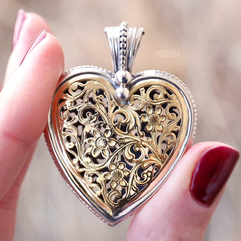 Garden Shadows Gold Heart Pendant - 18k Gold & Sterling Silver Pendant