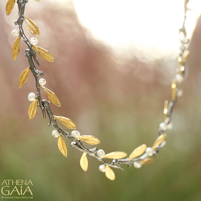 Pearl Olive Full Necklace - Gold Plated Sterling Silver Necklace