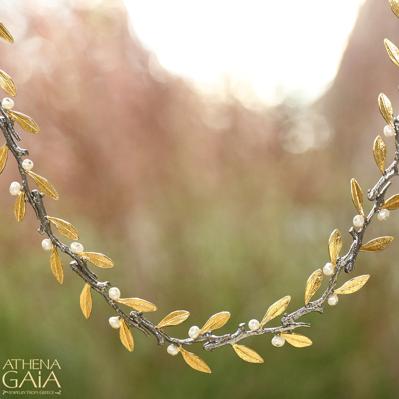 Pearl Olive Full Necklace - Gold Plated Sterling Silver Necklace