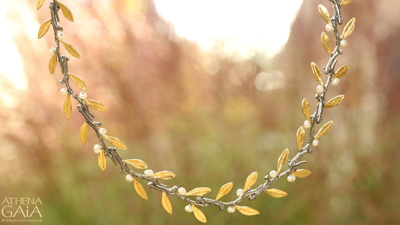 Pearl Olive Full Necklace - Gold Plated Sterling Silver Necklace