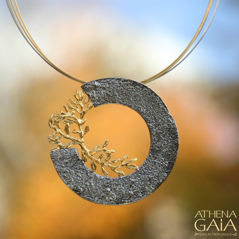 Olive Branch Circle Necklace - Gold Plated Sterling Silver Necklace