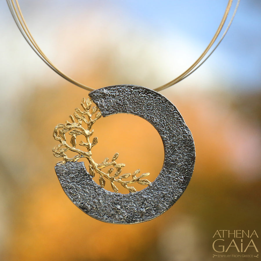 Olive Branch Circle Necklace - Gold Plated Sterling Silver Necklace