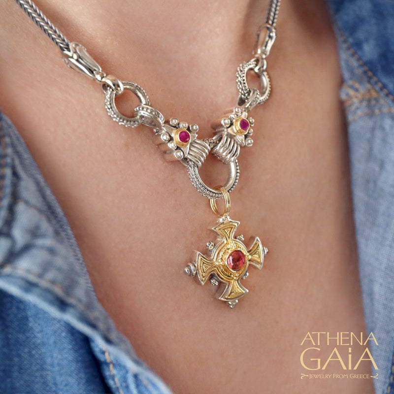 The Stone Maltese Cross (Large) - 18k Gold & Sterling Silver - Cross Necklace