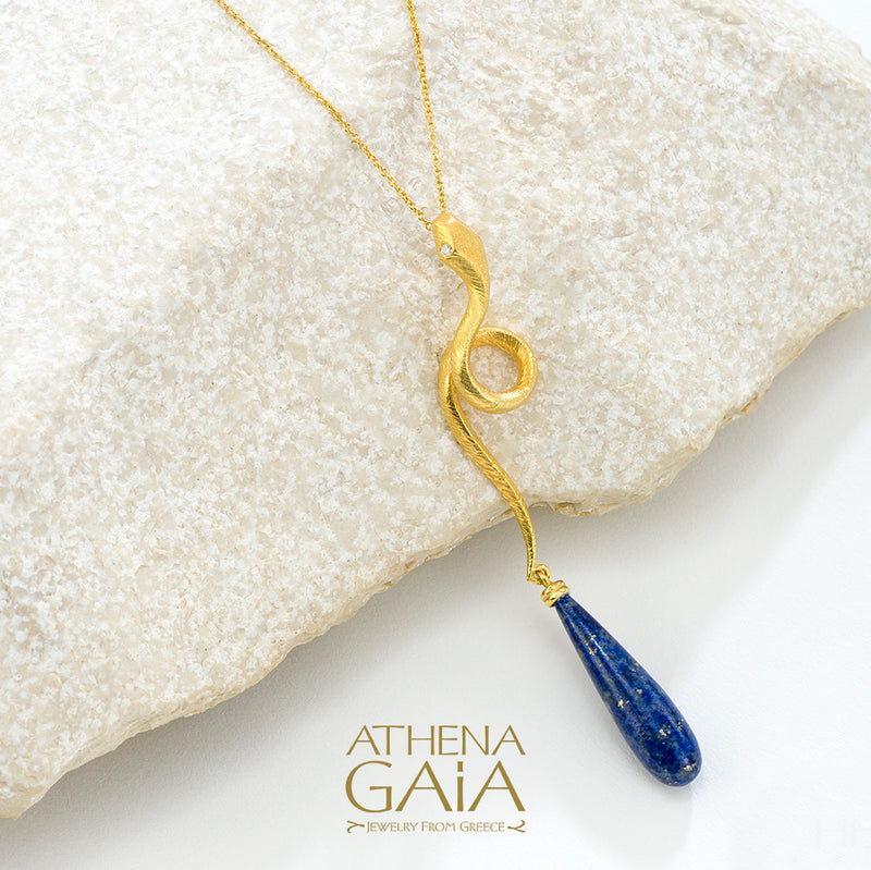 Mythology Snakes Pendant Necklace - 18k Gold Necklace