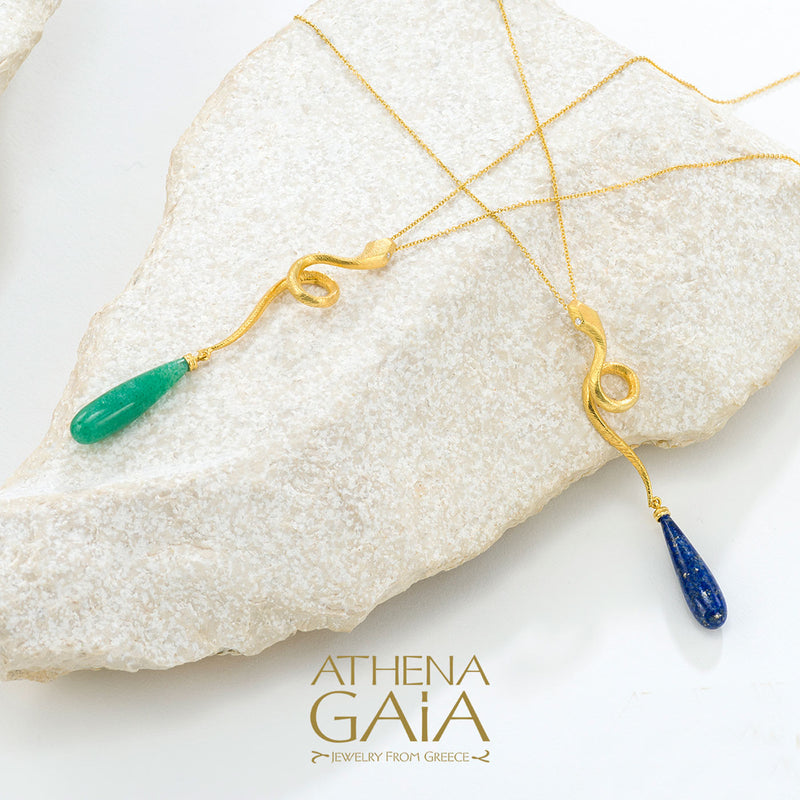 Mythology Snakes Pendant Necklace - 18k Gold Necklace