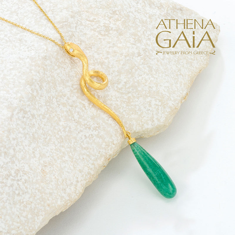 Mythology Snakes Pendant Necklace - 18k Gold Necklace