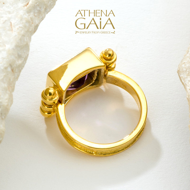 Shadow and Light Amethyst Ring - 18k Gold Ring - Cocktail Ring