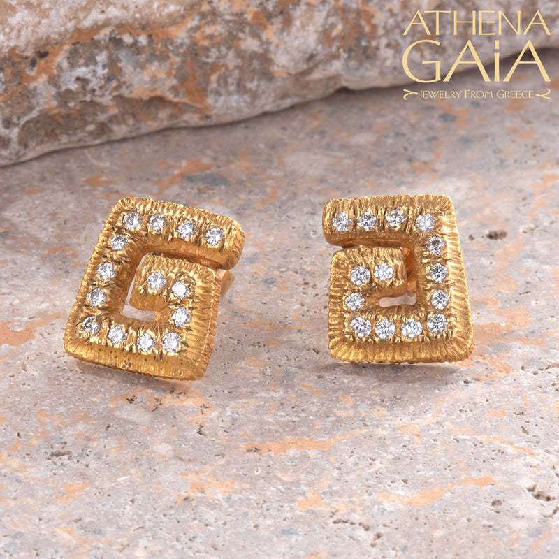Meander Full Diamond Earrings - 18k Gold - Stud Earrings