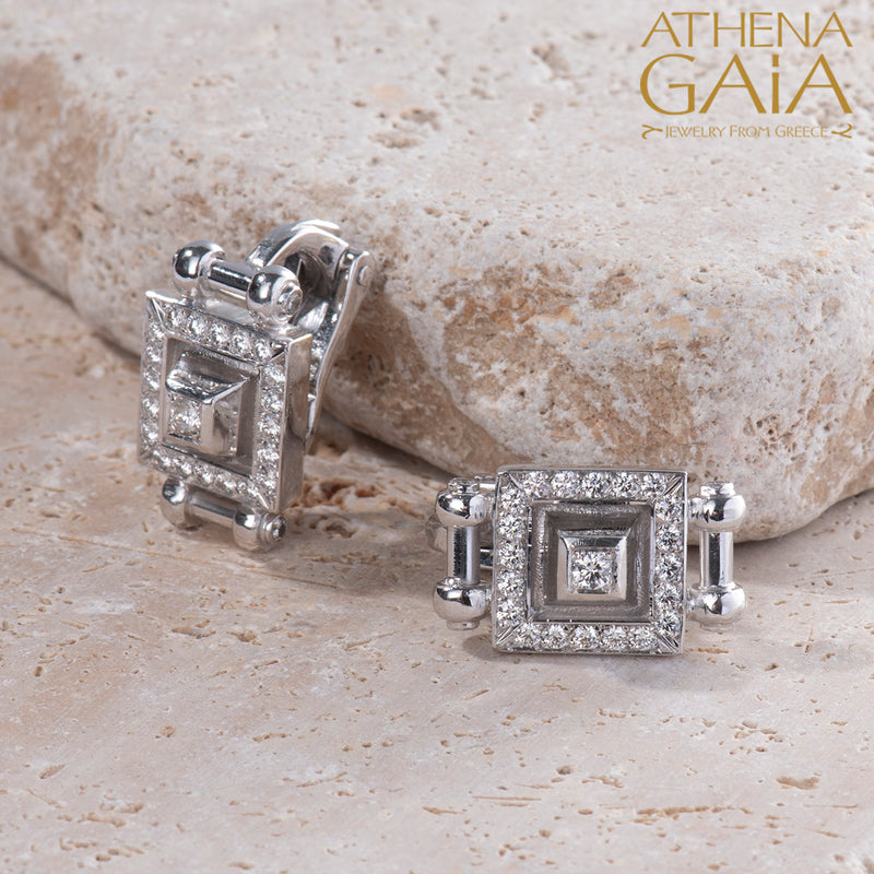 Double-Bar Symmetry Earrings (Large) - 18k Gold Earrings - Omega Clip Earrings