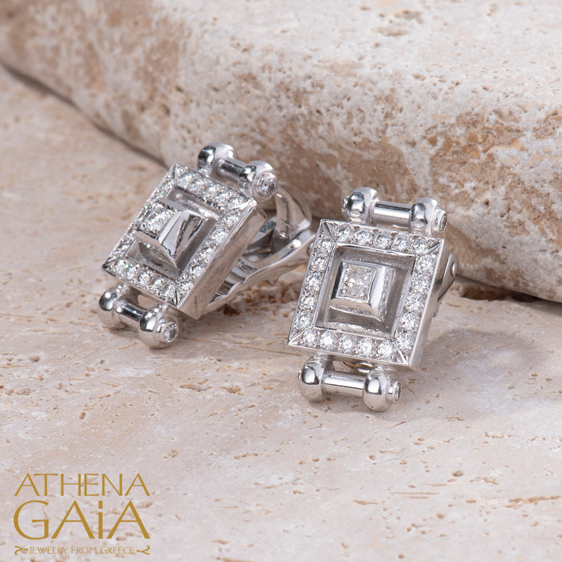 Double-Bar Symmetry Earrings (Large) - 18k Gold Earrings - Omega Clip Earrings