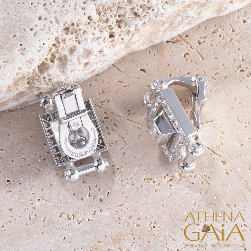 Double-Bar Symmetry Earrings (Large) - 18k Gold Earrings - Omega Clip Earrings