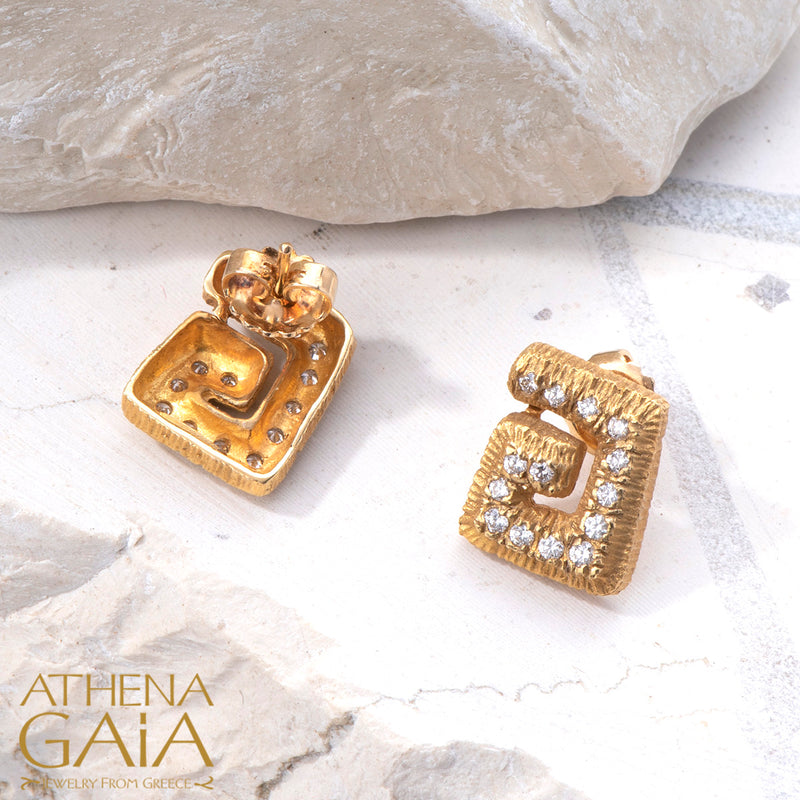 Meander Full Diamond Earrings - 18k Gold - Stud Earrings