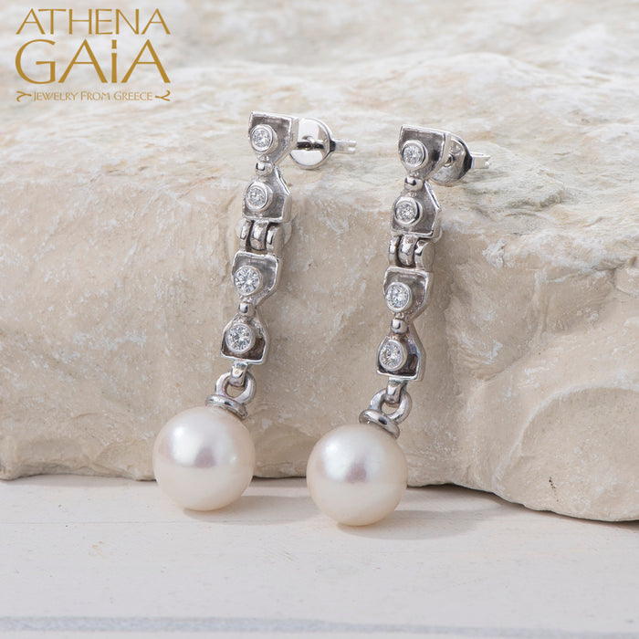 Byzantine Embroidery Pearl And Diamond Earrings