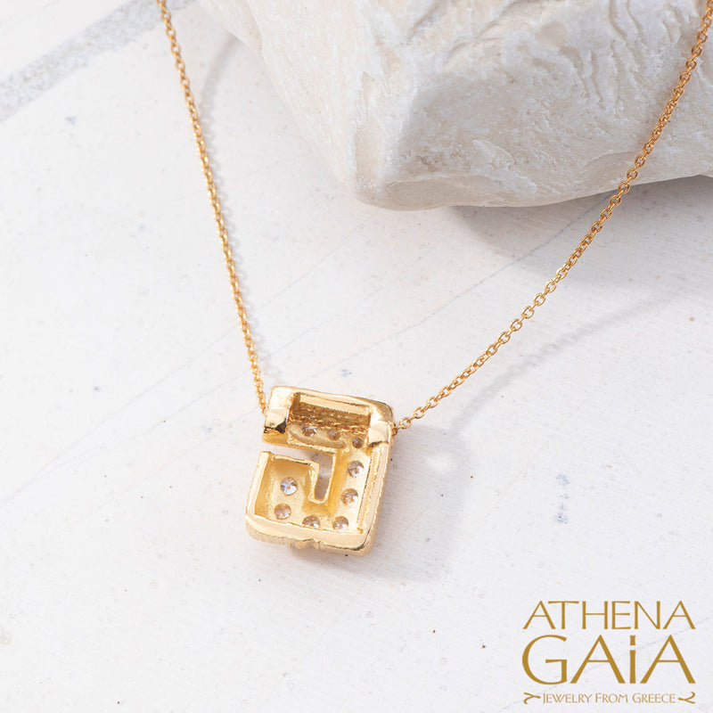 Meander Diamond Pendant Necklace (Small) - 18k Gold Necklace