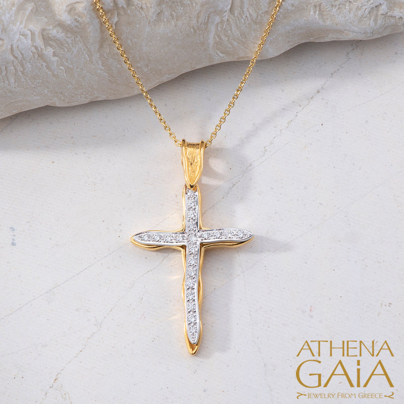 Veiled Earth Scripts "Stalactites" - 18k Gold - Latin Cross