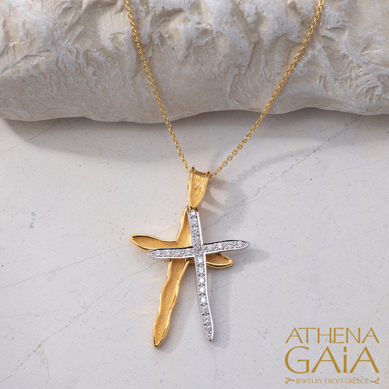 Veiled Earth Scripts "Stalactites" - 18k Gold - Latin Cross