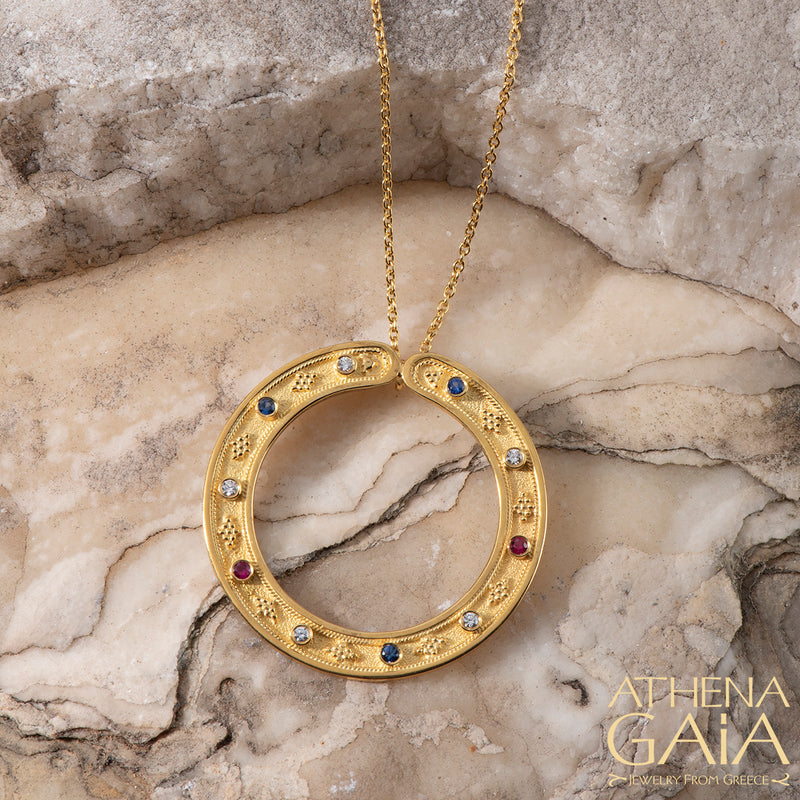 Byzantine Embroidery Circle Pendant with Necklace (Large)