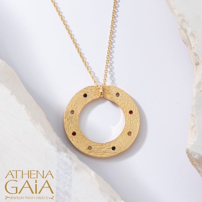 Byzantine Embroidery Circle Pendant Necklace (Small) - 18k Gold Necklace