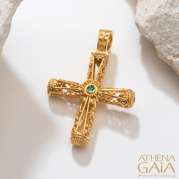 Filigree Orthodox Cross (Large) 18k Gold Byzantine Cross