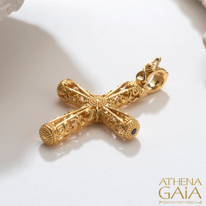 Filigree Orthodox Cross (Large) - 18k Gold - Byzantine Cross