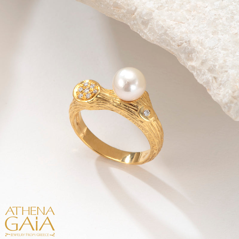 Four Seasons Winter Pearl Band Ring - 18k Gold Ring