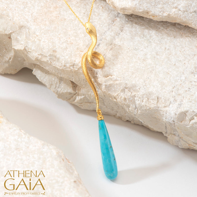 Mythology Snakes Pendant Necklace - 18k Gold Necklace