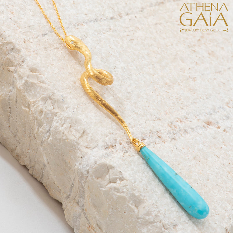 Mythology Snakes Pendant Necklace - 18k Gold Necklace