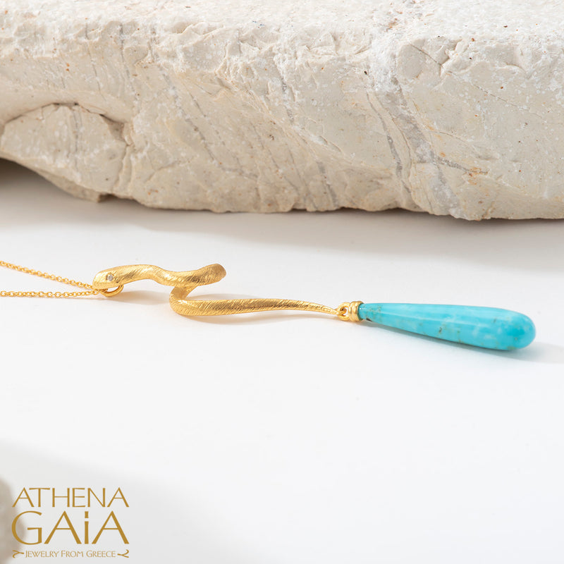 Mythology Snakes Pendant Necklace - 18k Gold Necklace