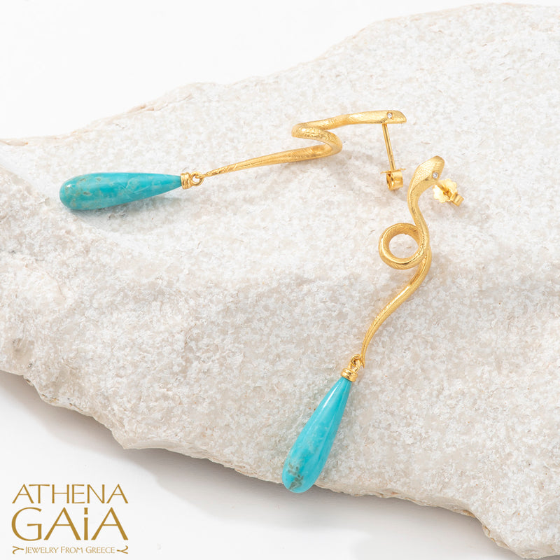 Mythology Snakes Earrings - 18k Gold Earrings - Chandelier Earrings