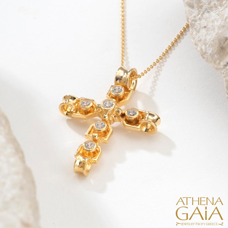 Diamond Row Latin Cross (Small) - 18k Gold - Byzantine Cross