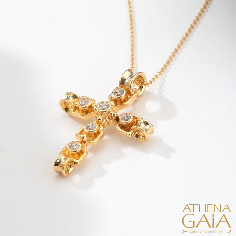 Diamond Row Latin Cross (Small) - 18k Gold - Byzantine Cross