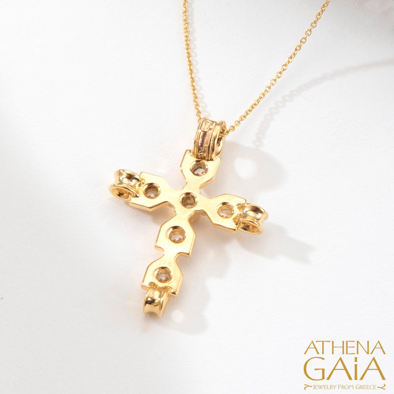 Diamond Row Latin Cross (Small) - 18k Gold - Byzantine Cross
