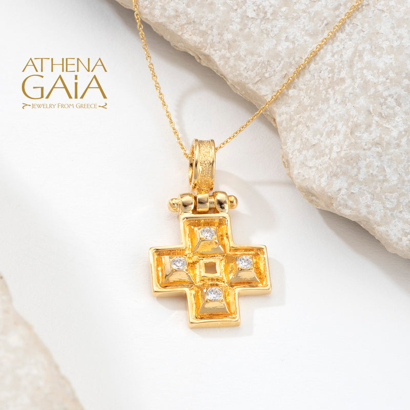 Shadow and Light 4 Diamond Greek Cross - 18k Gold - Orthodox Cross