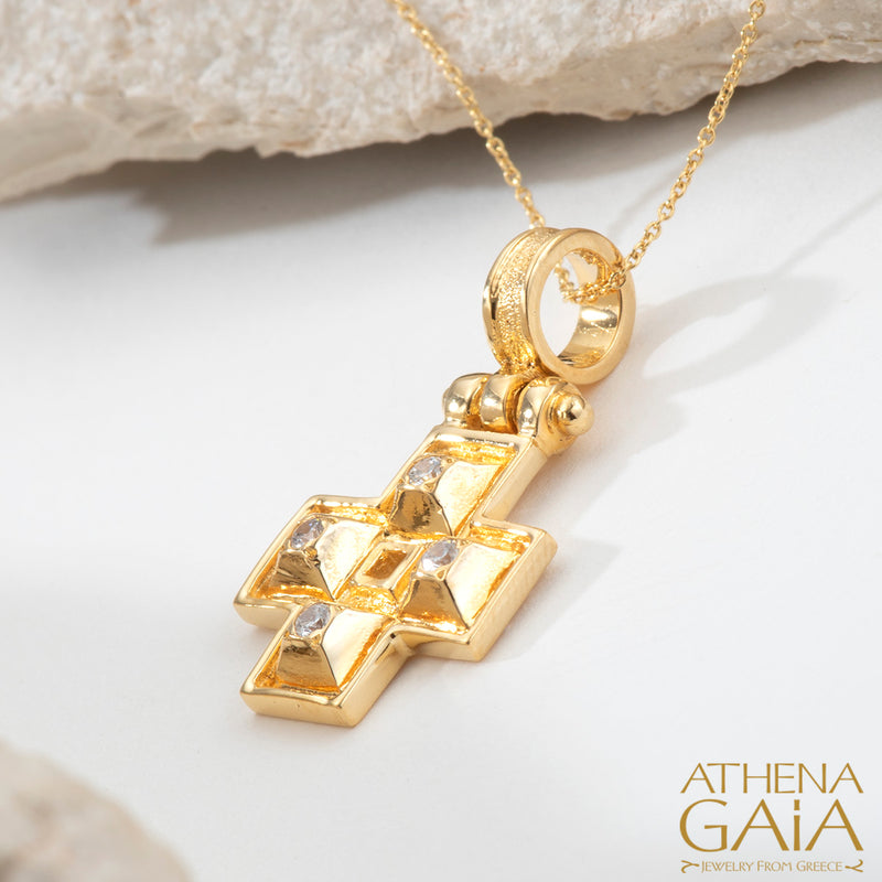 Shadow and Light 4 Diamond Greek Cross - 18k Gold - Orthodox Cross