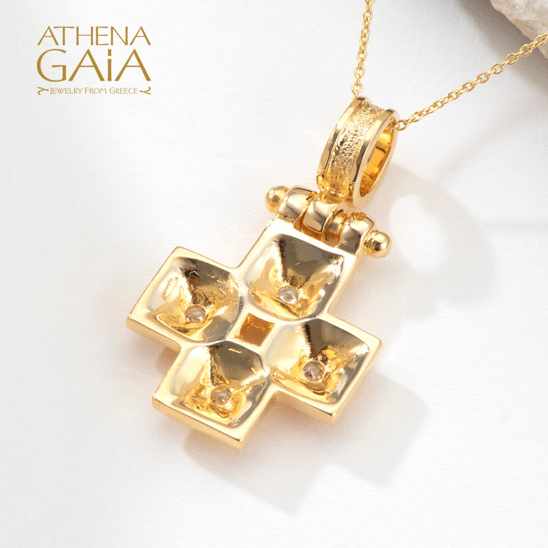 Shadow and Light 4 Diamond Greek Cross - 18k Gold - Orthodox Cross