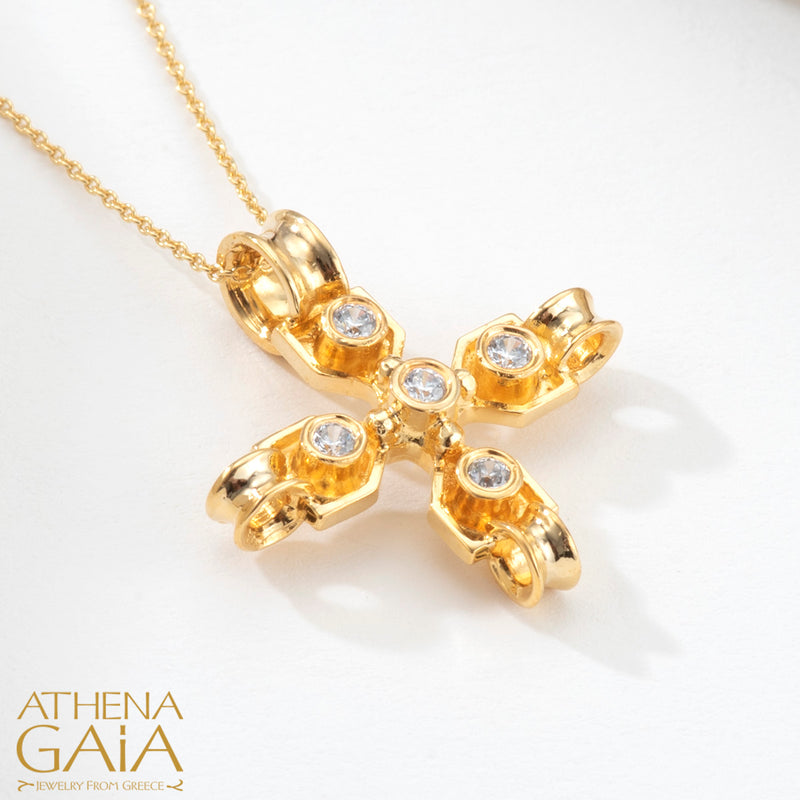 Diamond Row Greek Cross (Small) - 18k Gold - Byzantine Cross