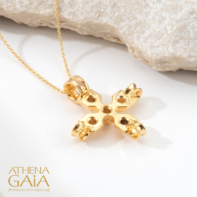 Diamond Row Greek Cross (Small) - 18k Gold - Byzantine Cross