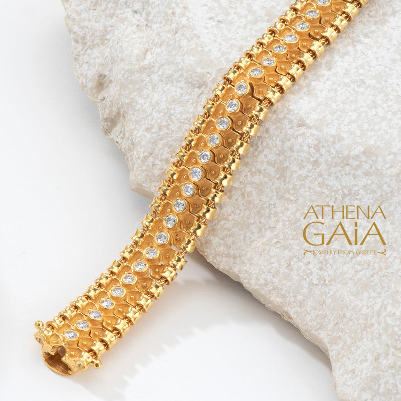 Byzantine Embroidery Narrow Diamond Bracelet - 18k Gold Bracelet