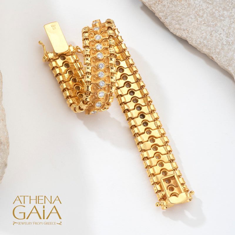 Byzantine Embroidery Narrow Diamond Bracelet - 18k Gold Bracelet