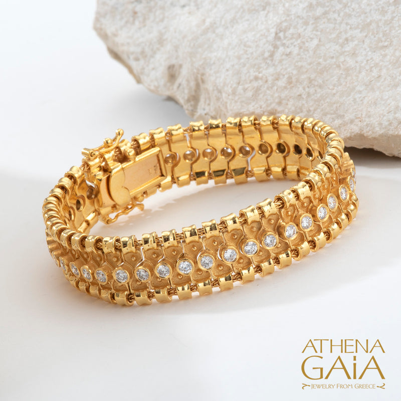 Byzantine Embroidery Narrow Diamond Bracelet - 18k Gold Bracelet